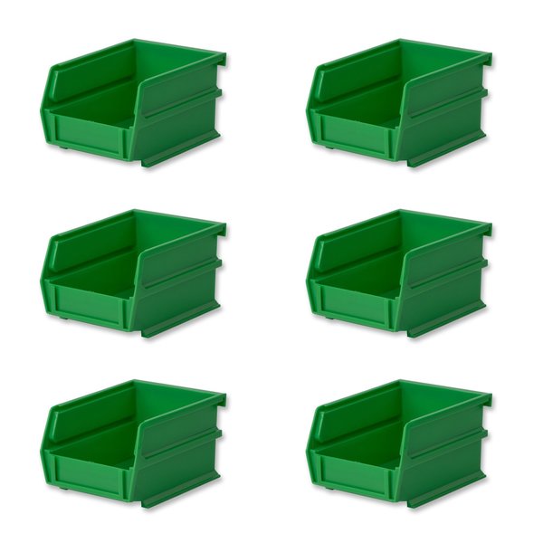 Triton Products 12 lb Hang & Stack Storage Bin, Polypropylene, 4.125  in W, 3 in H, 5-3/8 in L, Green 3-210GRN-6